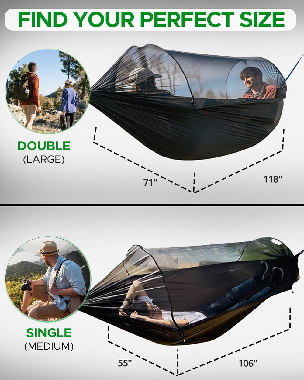 Sunyear Camping Hammock with Spacious Net, Single/Double,Outdoor&Indoor