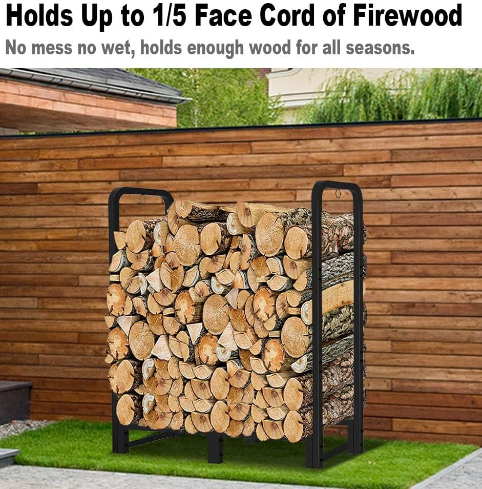 3FT Firewood Rack Stand Heavy Duty Logs Holder for Outdoor Indoor Fireplace M...