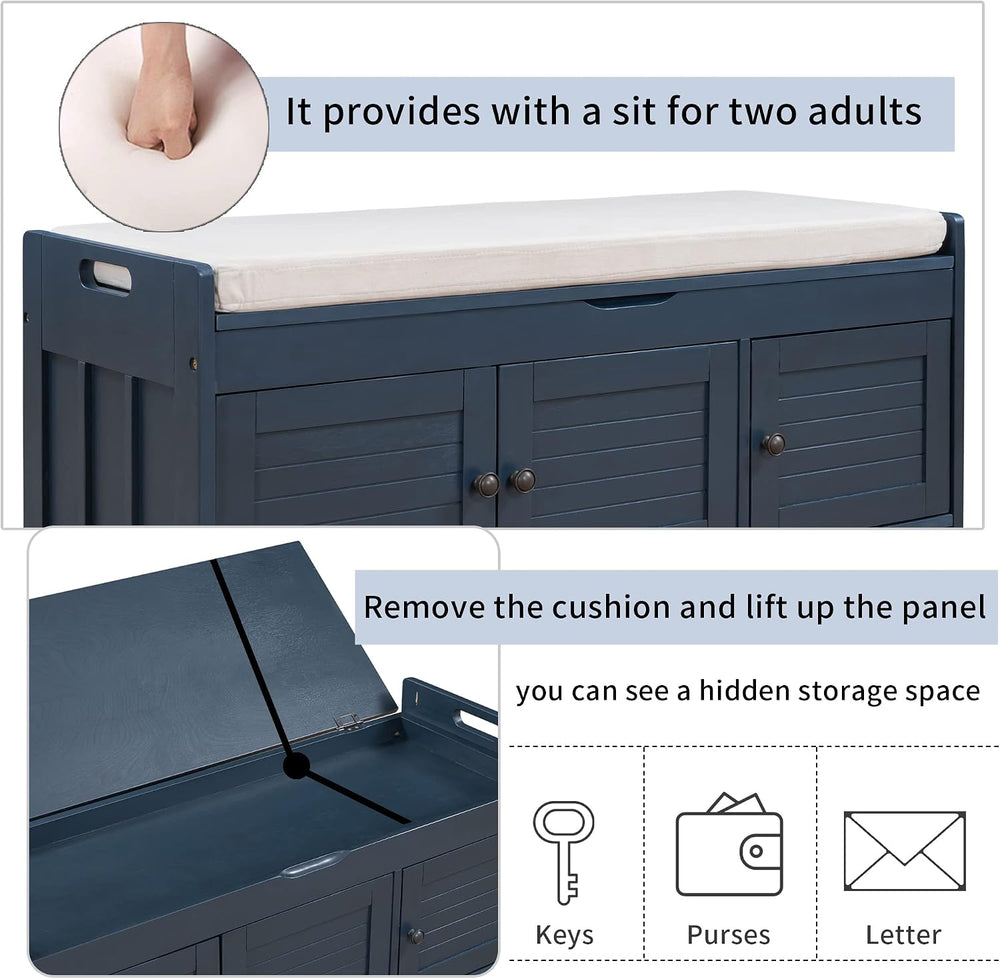 SOFTSEA Upholstered Storage Bench, Entryway Shoe Bench with Removable Cushion...