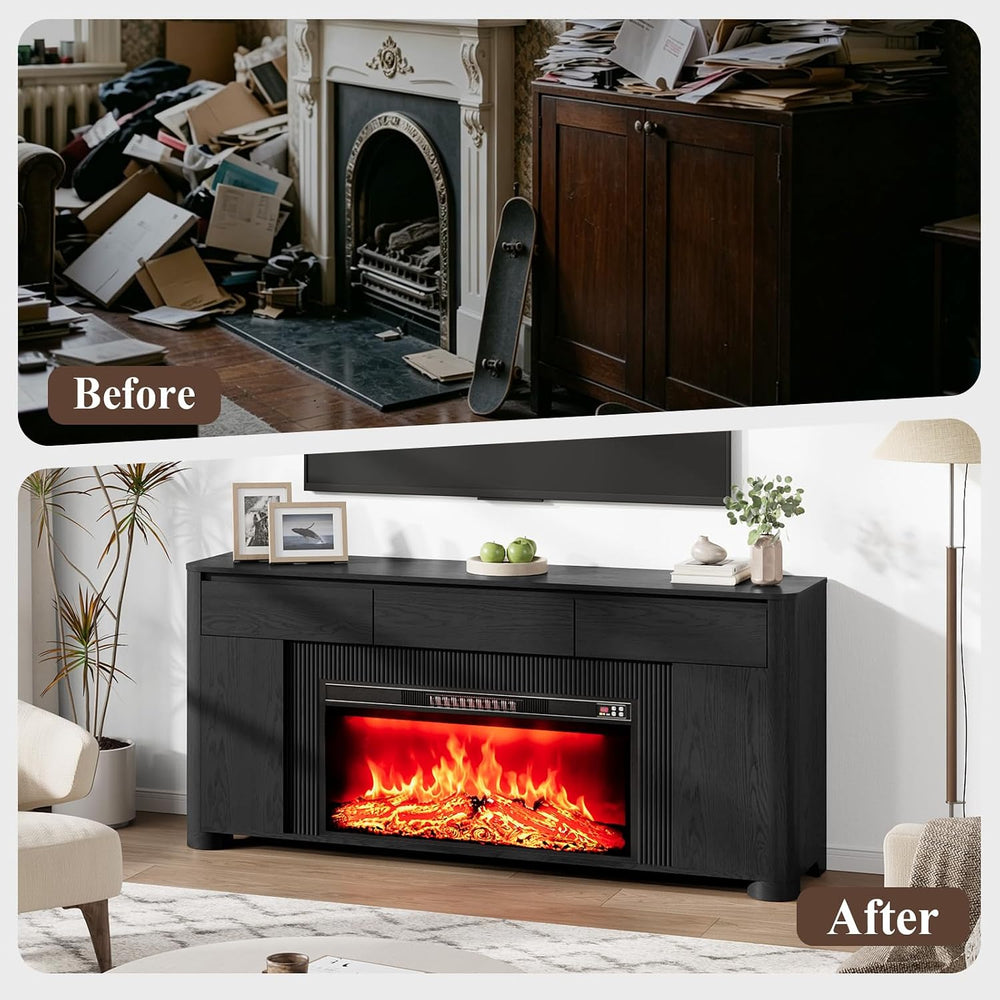 YANSNWO 70" Fireplace TV Stand for TVs Up to 80", Black
