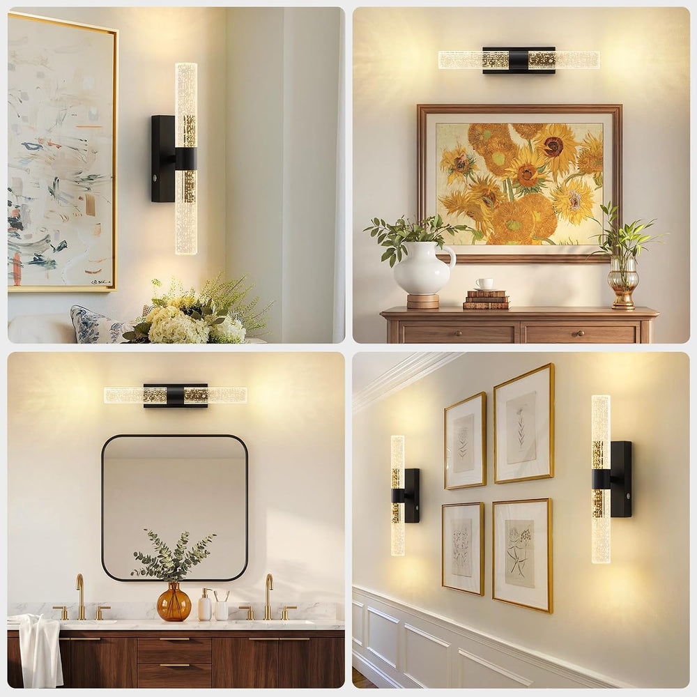 Battery Operated Wall Sconces Set of 2, 12000mAh Black Rechargeable Wall Ligh...