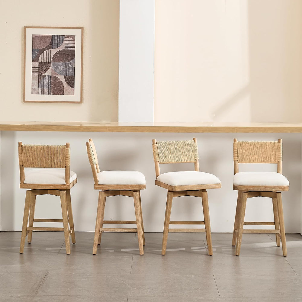 Swivel Counter Stools Set of 4, Linen Fabric Upholstered Kitchen Stool Chairs...