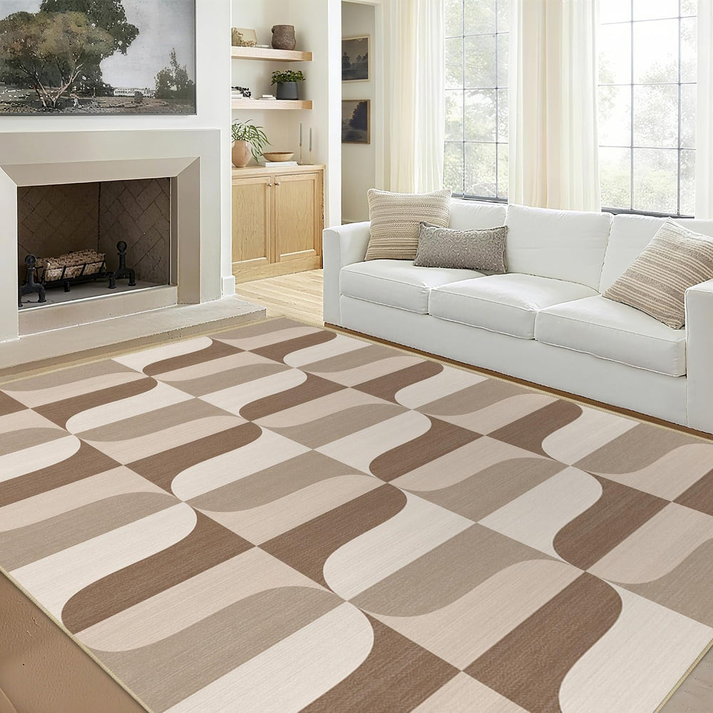 Area Rug 5x7 Modern Geometric Rug Neutral Beige Brown Abstract Mid Century Mo...
