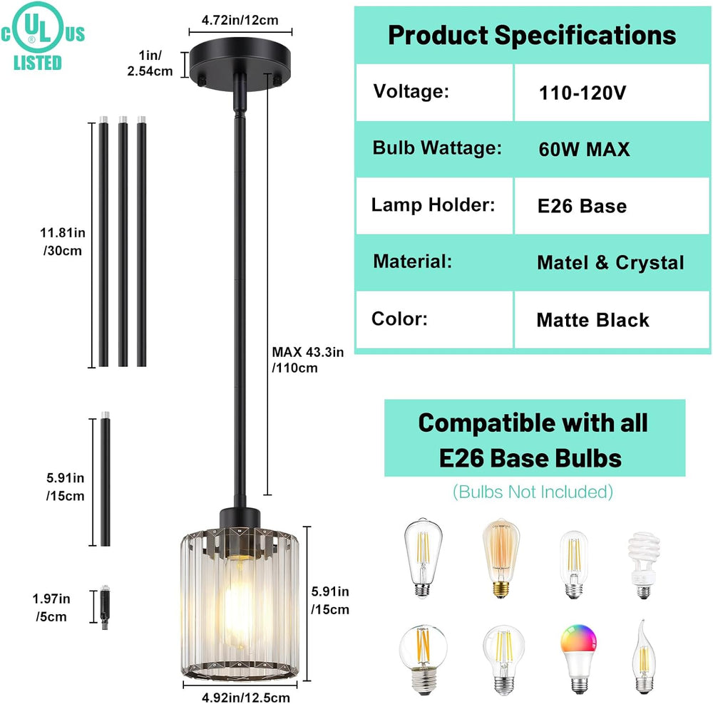 3 Pack Pendant Light Fixtures, Modern Black Pendant Lights Kitchen Island, Mi...