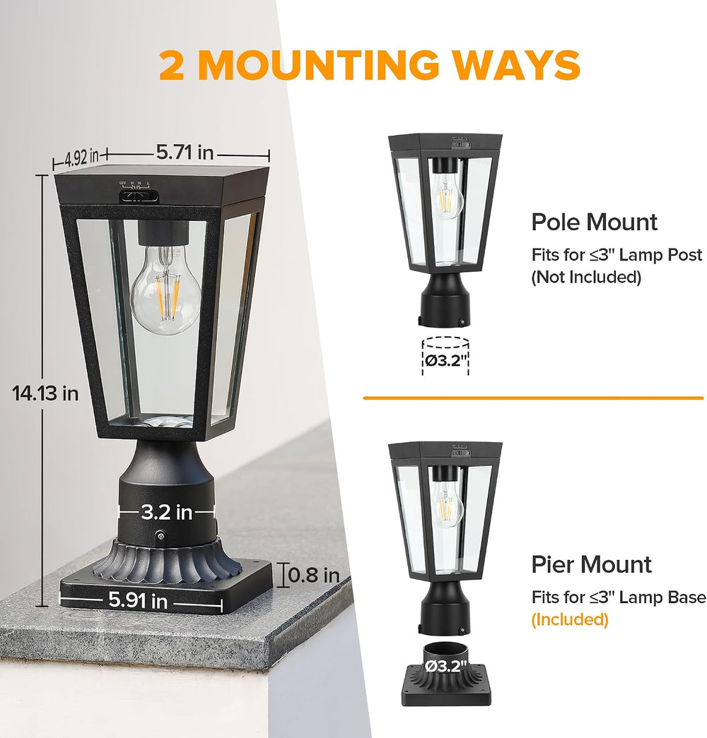LUTEC 2 Pack Solar Post Lights, Dusk to Dawn Aluminium Solar Lamp Post Light ...