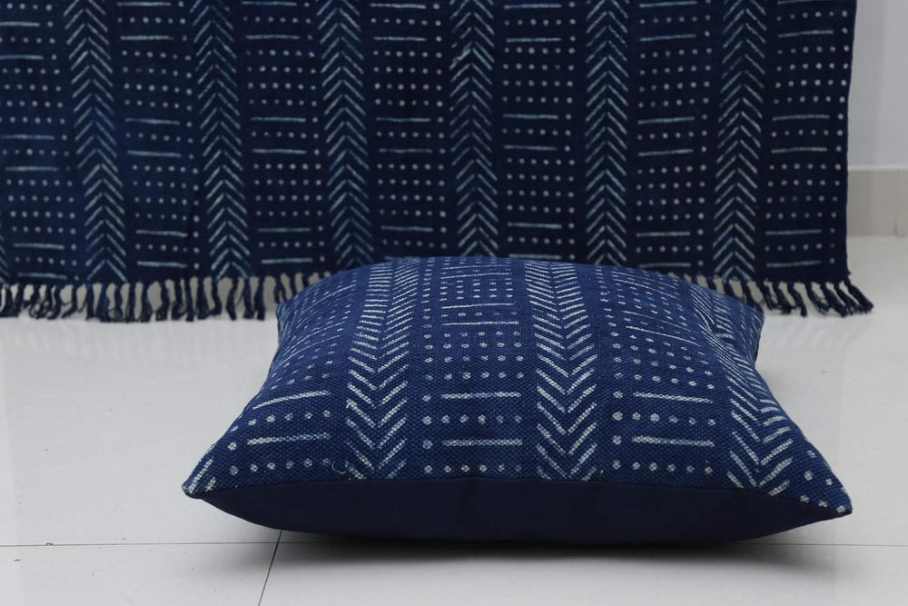 Trade Star 100% Cotton Handloomed Mudcloth Cushion Cover Indigo Hand Block Pr...