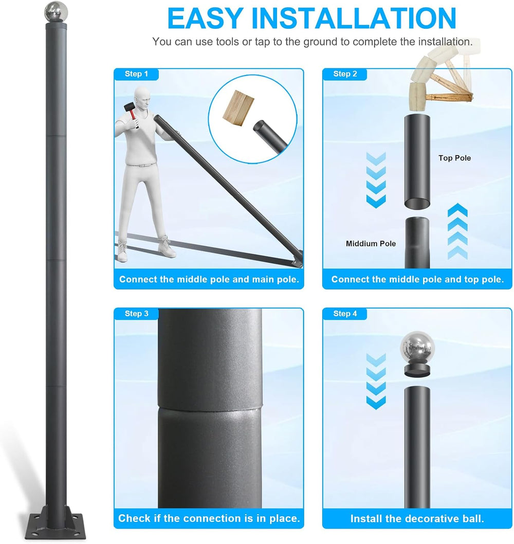 Street Light Pole 13ft Tall, Gray Outdoor Galvanized Heavy-duty Metal Solar S...