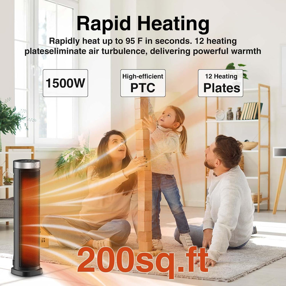 Space Heater for Indoor Use with Remote - 70° Oscillating Tower Electric Heat...