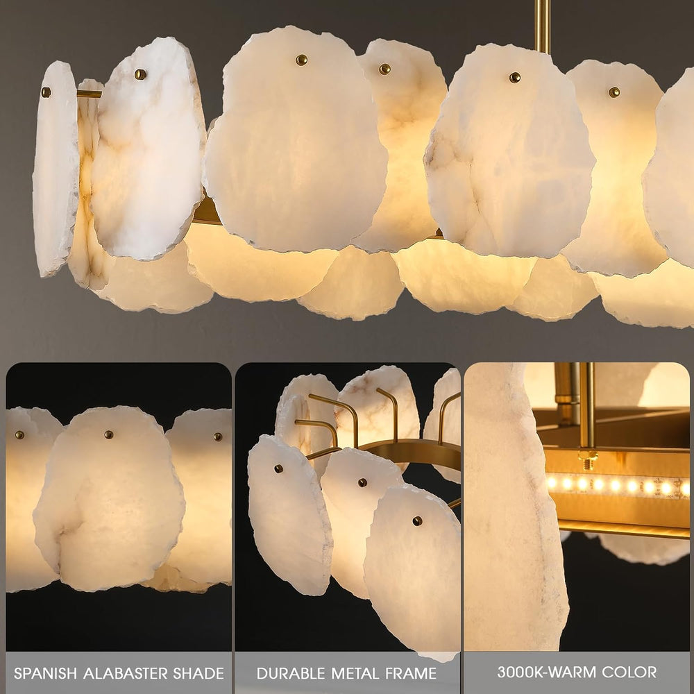 Alabaster Chandelier, 58 Inch Modern Rectangular Chandelier for Dining Room, ...