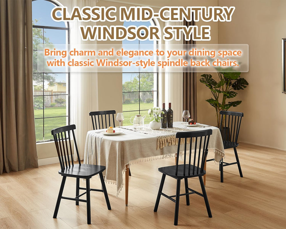 PrimeZone Windsor Dining Chairs Set of 6 with Spindle Back, Black