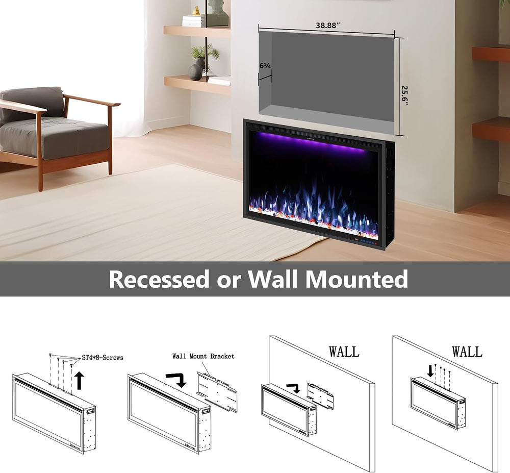 40'' WiFi- Enabled Electric Fireplace Inserts - Alexa & App Contr...