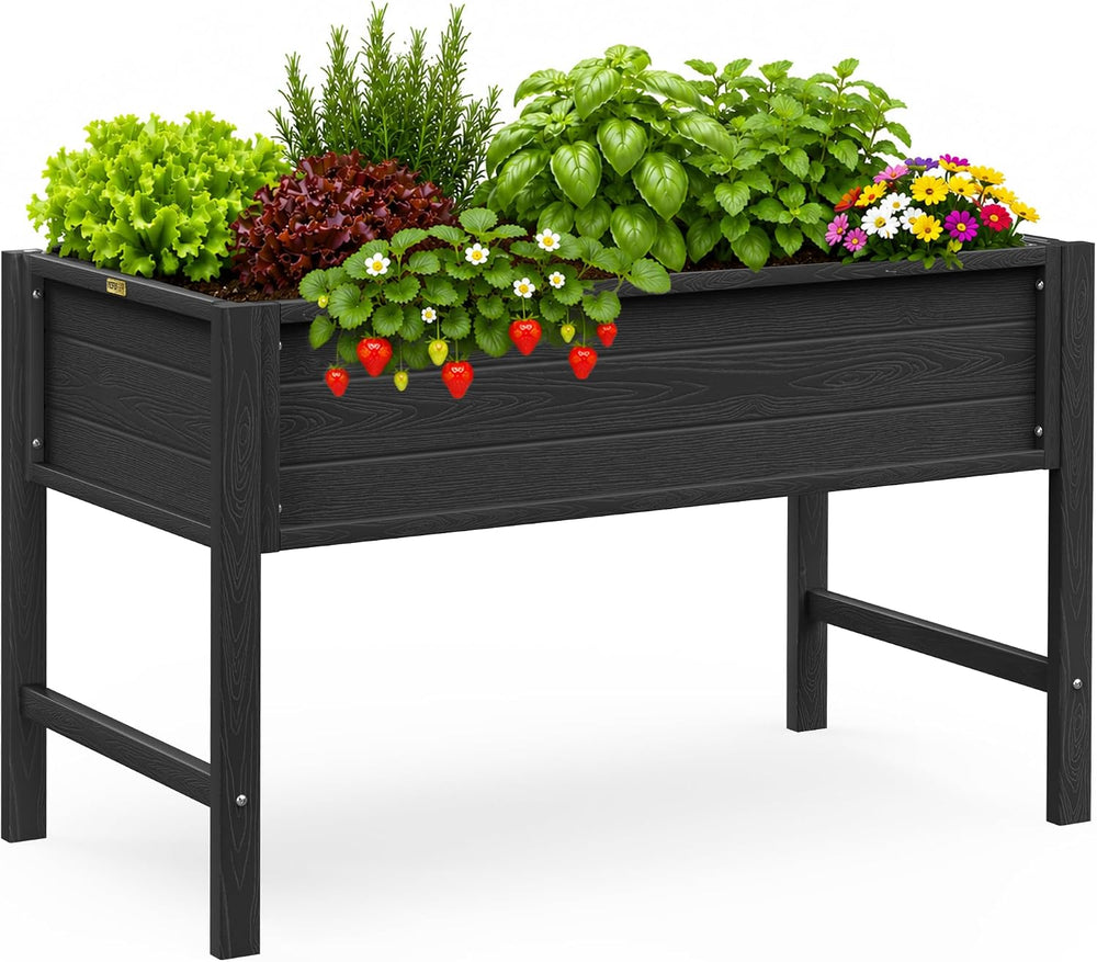 YEFU 48" Raised Garden Bed with Legs, HIPS Outdoor Garden Bed, Black