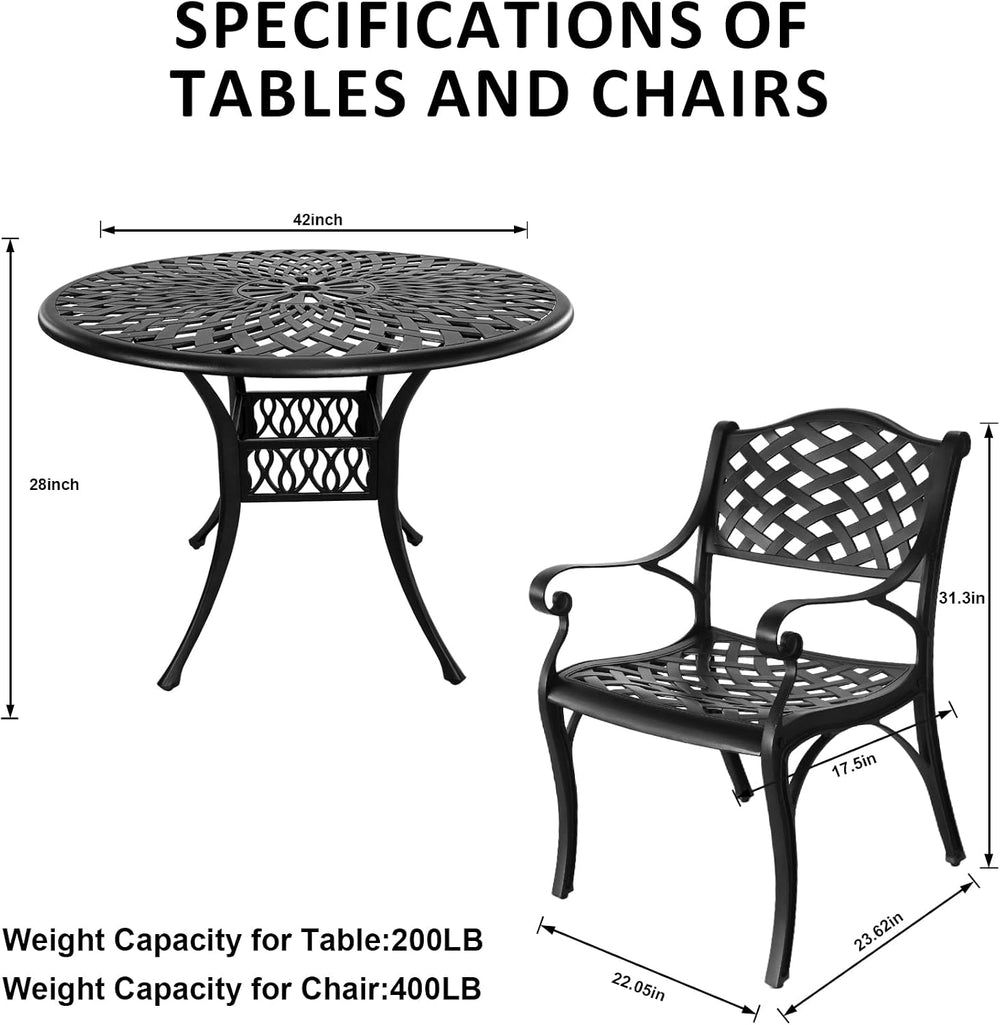 5 Piece Cast Aluminum Outdoor Dining Set, Outdoor Table and Chairs Set of 4, ...