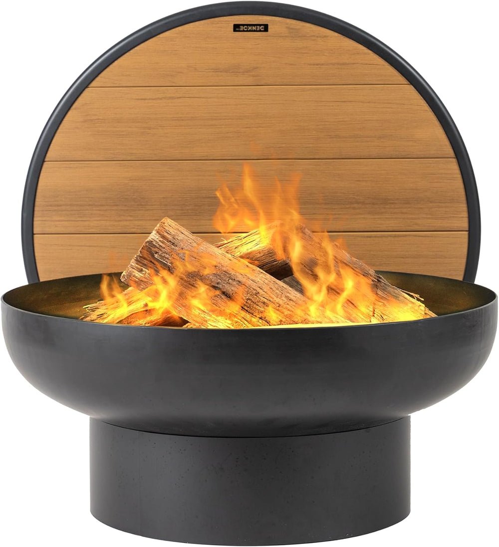 DENKOE Iron Fire Pit Table with Lid, Extra Thick and Heavy Duty Fire Bowl, De...
