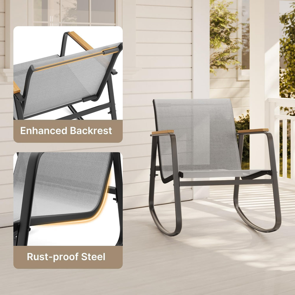 Aiho 3 Piece Patio Bistro Set, Textilene Rocking Chairs for Porch, Gray