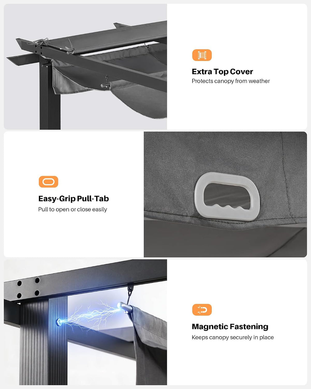 10' X 13' Patio Retractable Pergola Canopy, Grey