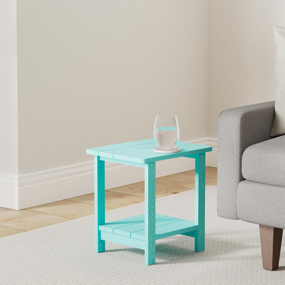 LUE BONA Adirondack Outdoor Side Table, 2-Tier Aruba Blue HDPS Patio End Tabl...