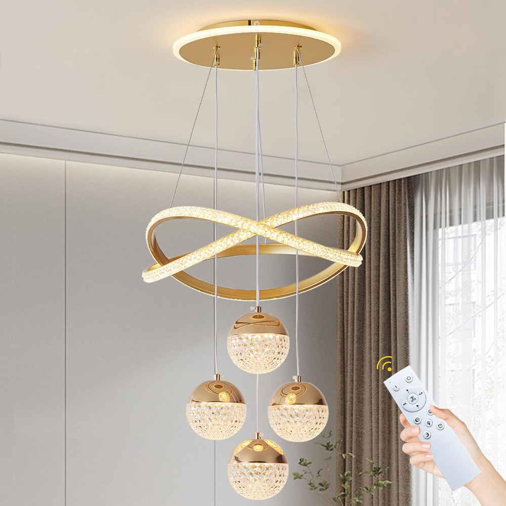 Gold LED Chandeliers, 3-Color Dimmable Pendant Light Dining Room Light Fixtur...