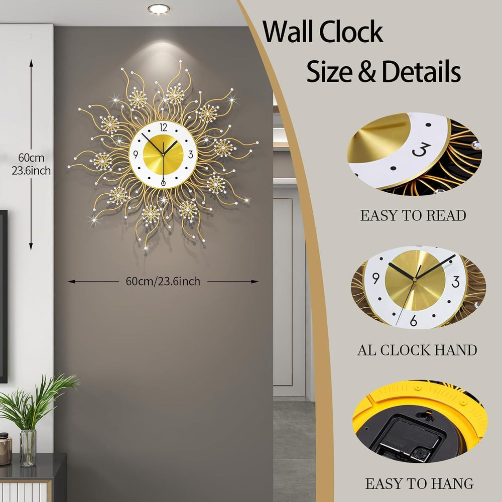 FLEBLE Decorative Large Wall Clocks Modern Clock Silent Battery Operated