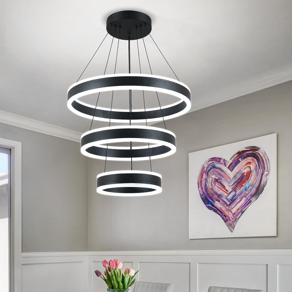 O'NEELDY Modern LED Chandeliers Adjustable Hanging Black Pendant Light Fi...