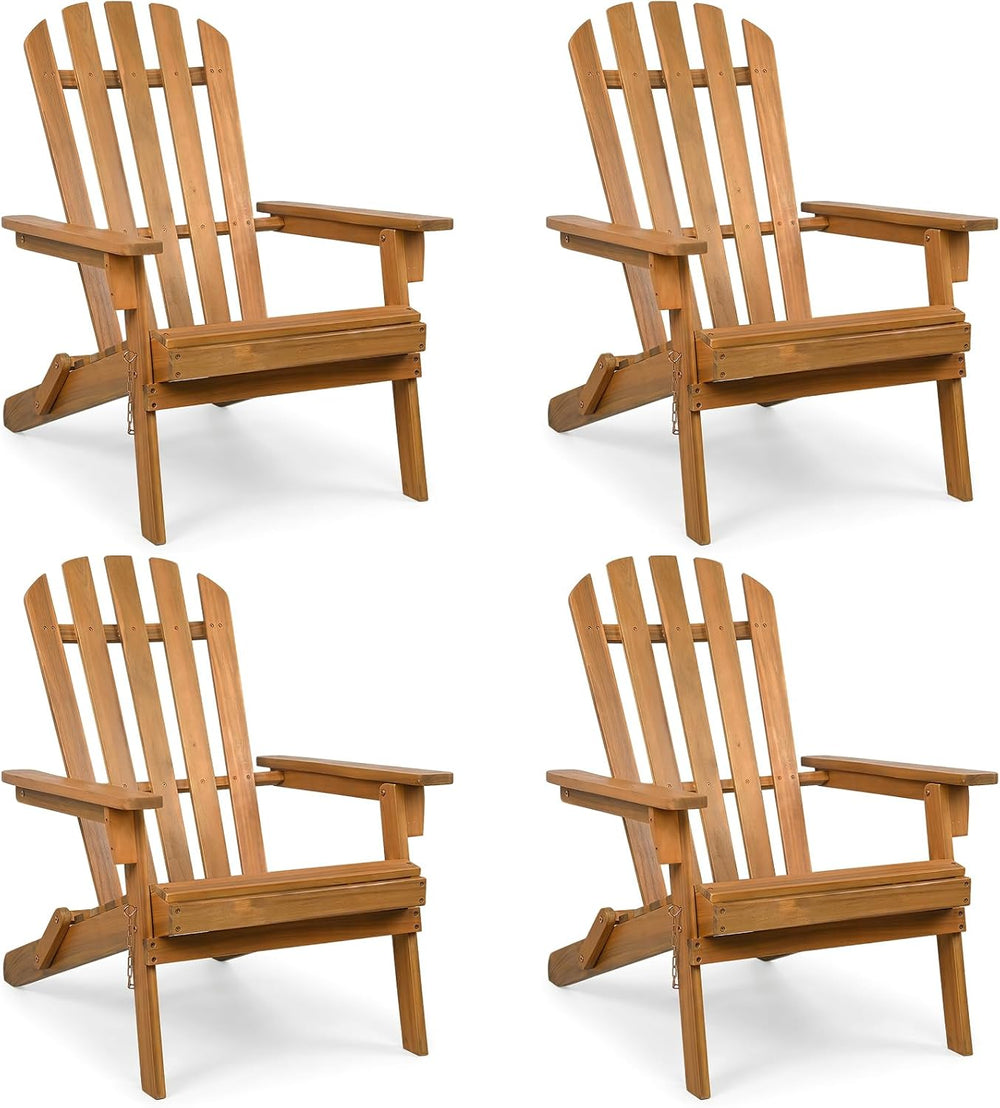 GIANTEX Wooden Adirondack Chair Set of 4 Outdoor Lounger Chair, Folding Adiro...
