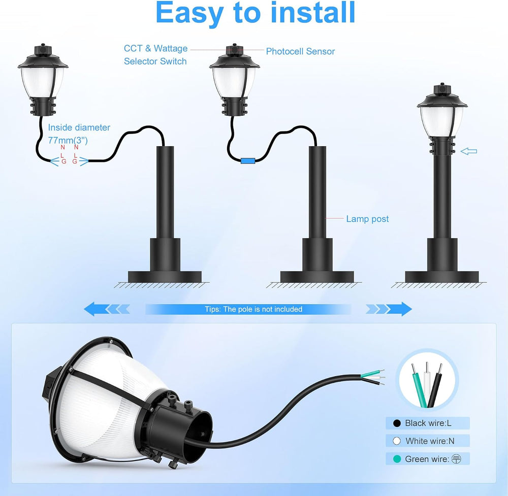 LED Post Top Light with Dusk to Dawn Photocell 60W LED Pole Area Lights ETL