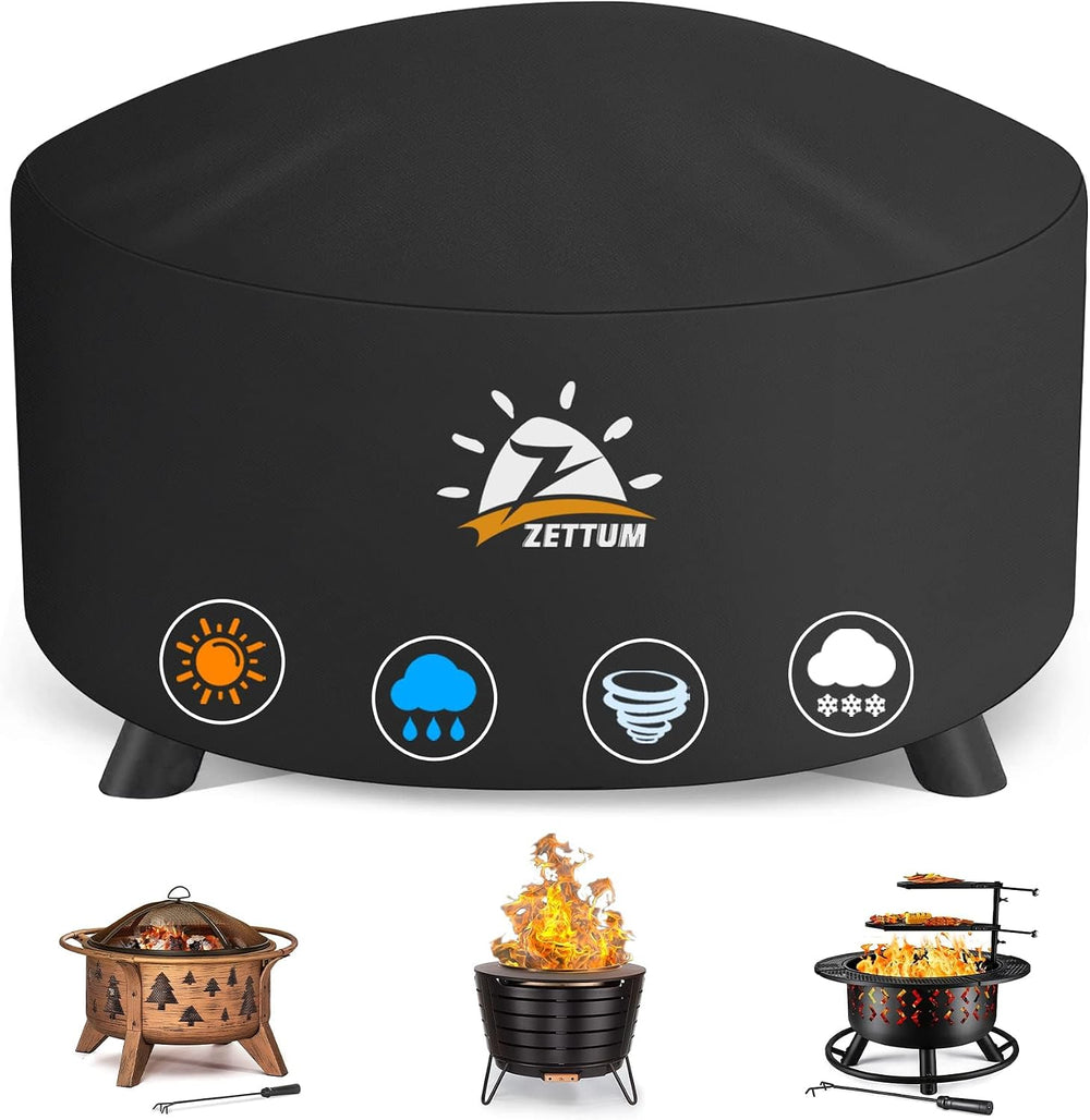 Zettum Fire Pit Cover Round 60 Inch - Outdoor Firepit Cover Heavy Duty & ...