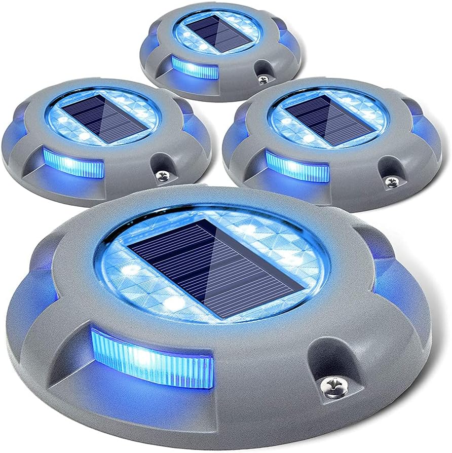 SIEDiNLAR Solar Deck Lights Outdoor, LED Driveway Dock Lights, 4 Pack, Blue
