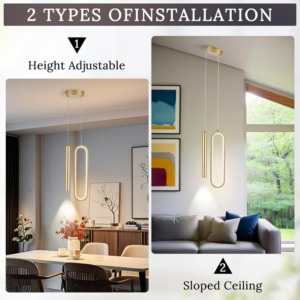 Gold Modern Mini LED Pendant Light with Remote Control, 24W 3-Color Temp Step...