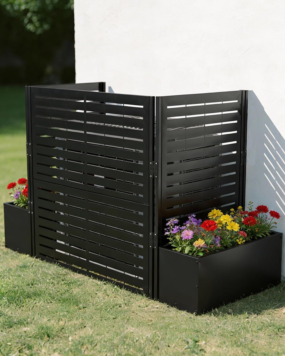 FOOWIN Air Conditioner Fence, 3 Panels Metal Privacy Screen with Planter Box,...