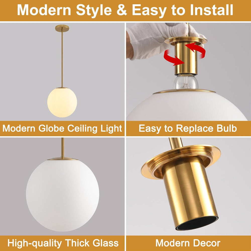 10in Milk Glass Pendant Light, Mid Century Modern Pendant Lights Kitchen Isla...