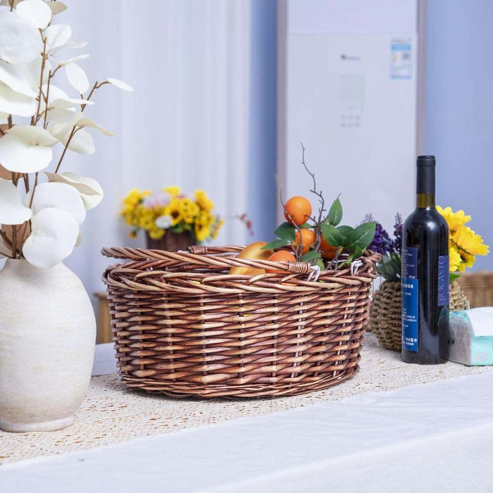 JJSQ Wicker Picnic Basket with Folding Handles Wicker Hand Woven Baskets for ...