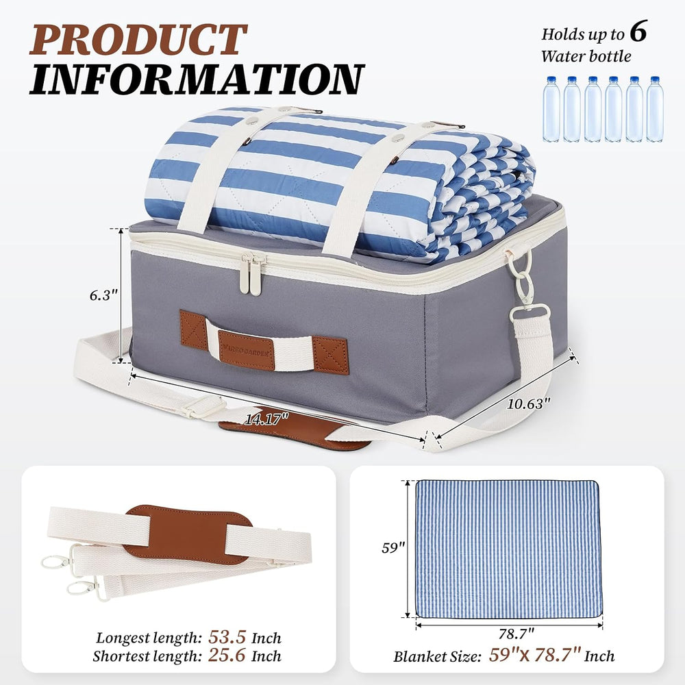 Picnic Basket for 2-Picnic Basket with Waterproof Blanket & Accessories