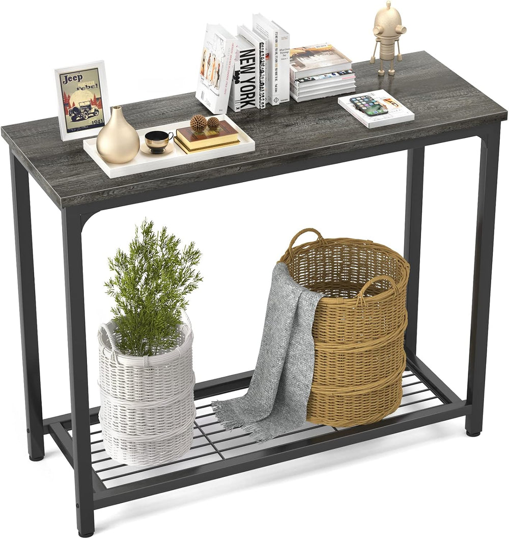 Ecoprsio Console Table Sofa Table with Mesh Shelves, 2 Tier Entryway Table Fo...
