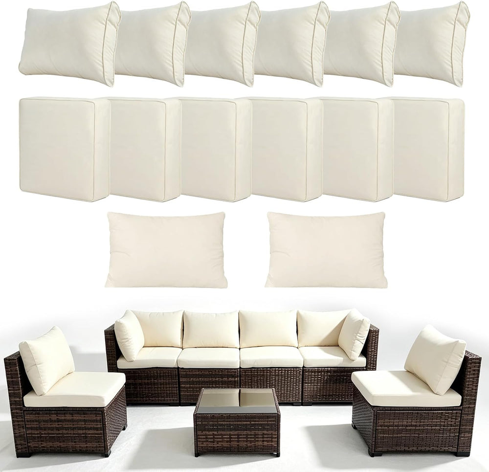 Loungewave Outdoor Cushion Covers Set, Patio Cushion Covers (Beige, 14Pcs-M)