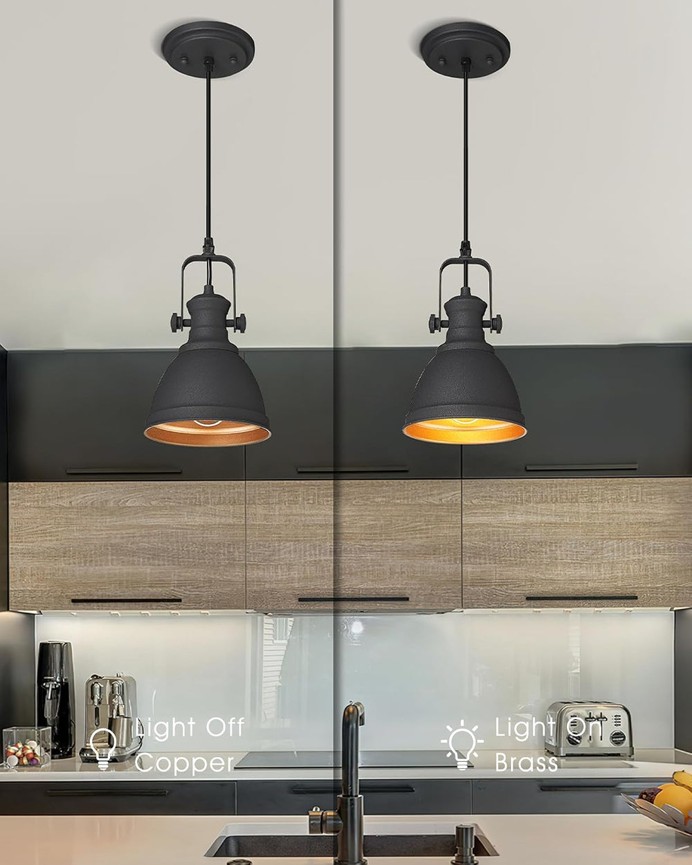 2-Pack Black Pendant Lights Kitchen Island, 6.5" Metal Shade