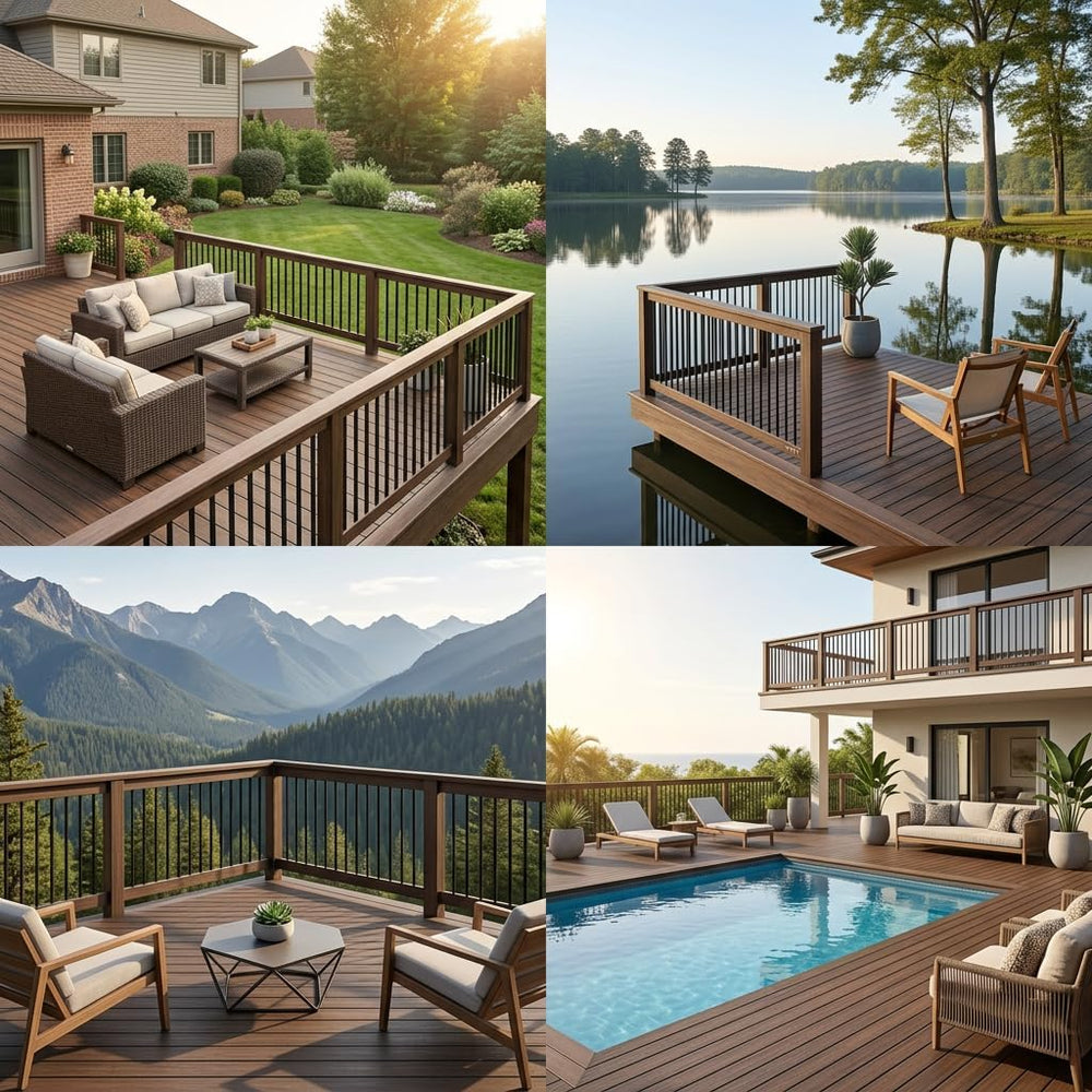60 Pack 32" Black Square Deck Balusters, Aluminum Deck Spindles with Fla...
