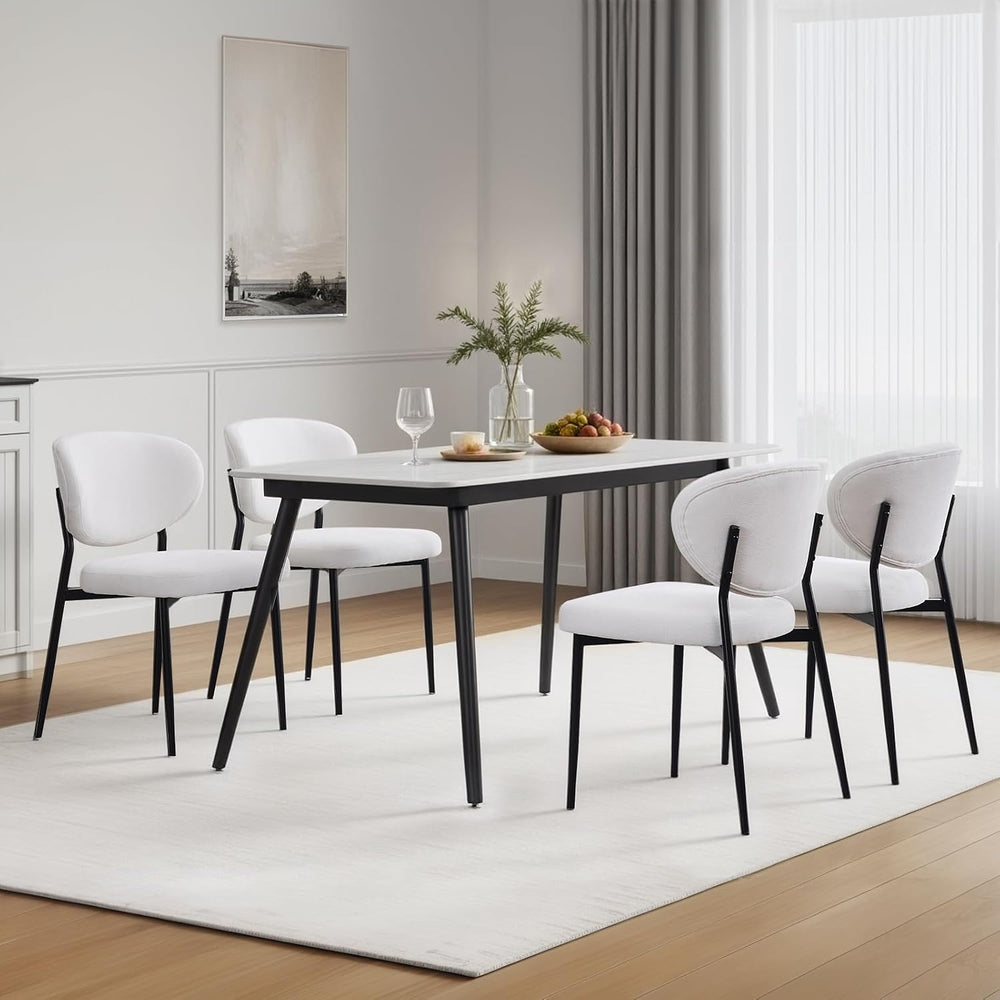 STOOLINK White Chenille Dining Chairs, Upholstered Kitchen Chairs Set of 2