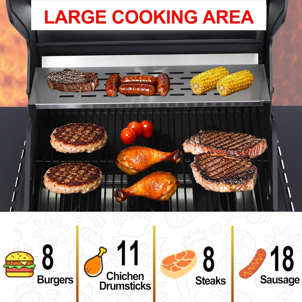 3 Burner Propane Gas Grill, Stainless Steel Cabinet with Side Table & Ful...