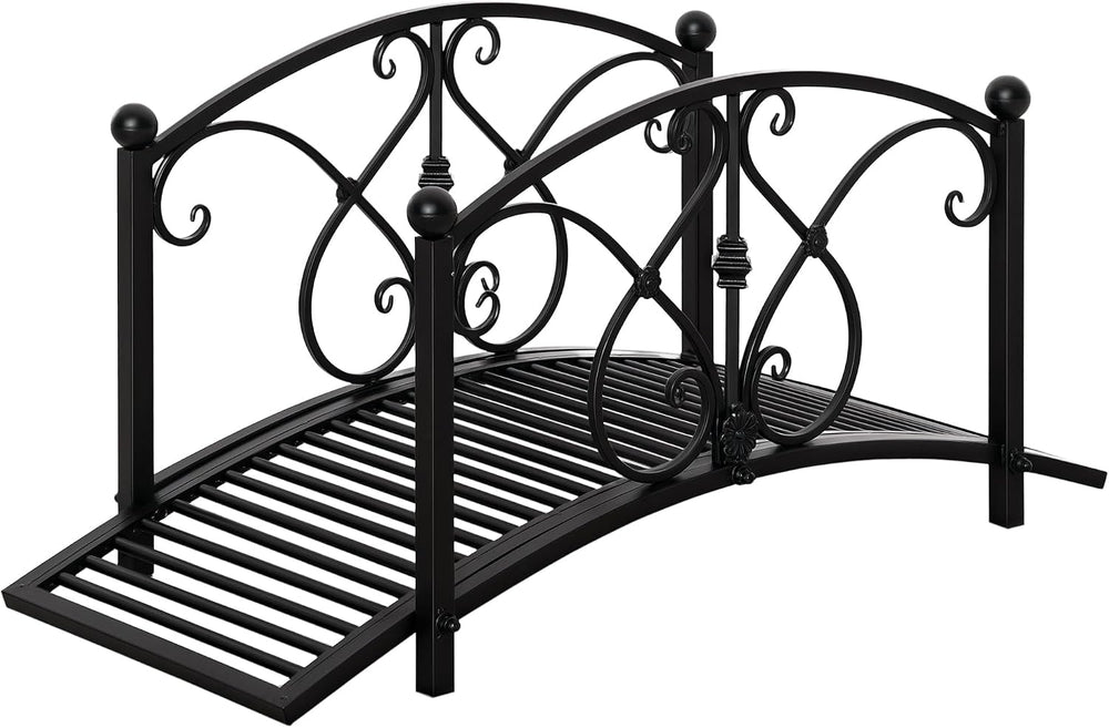 Outsunny 3.3FT Metal Arch Zen Garden Bridge with Safety Siderails Black