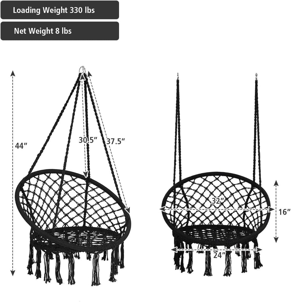DORTALA Hammock Chair, Cotton Rope Macrame Hanging Swing Chair W/Metal Hoops ...