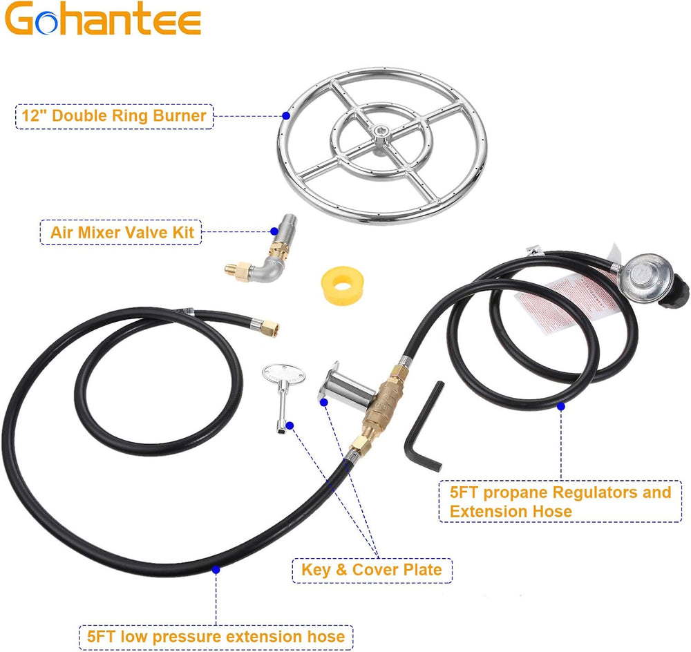 Fire Ring Burner Valve Assembly Kit, 12 inch Stainless Steel Fire Pit
