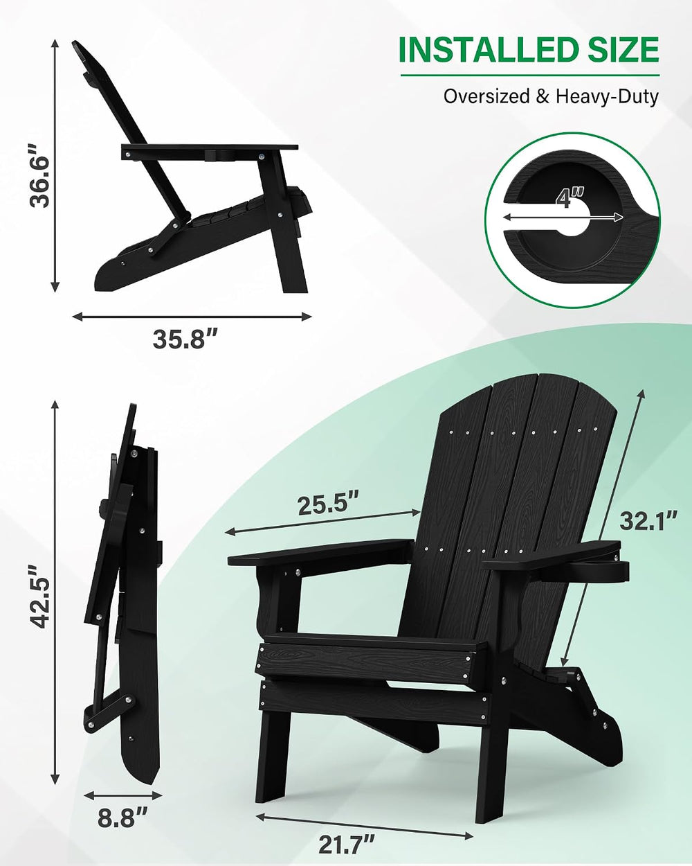 YEFU Oversized Plastic Adirondack Chair - Black