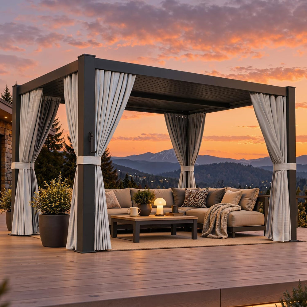 Aoxun Louvered Pergola 12x14 All-Aluminum, Waterproof Curtains and Netting