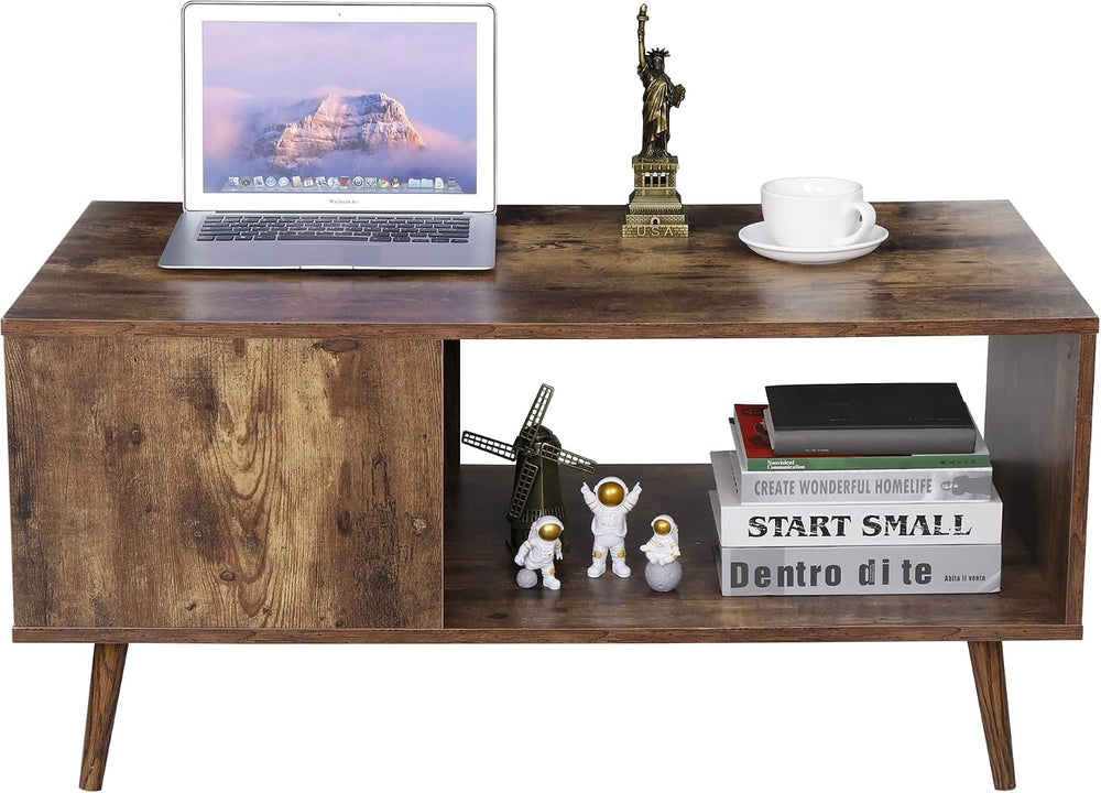 ZenStyle Mid Century Modern Coffee Table, Wooden Retro Coffee Table with Open...