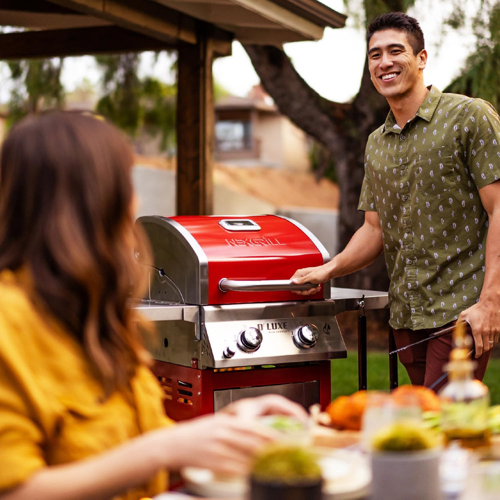 Nexgrill Deluxe 2 Burner Gas Grill, Compact with Foldable Shelves in Red