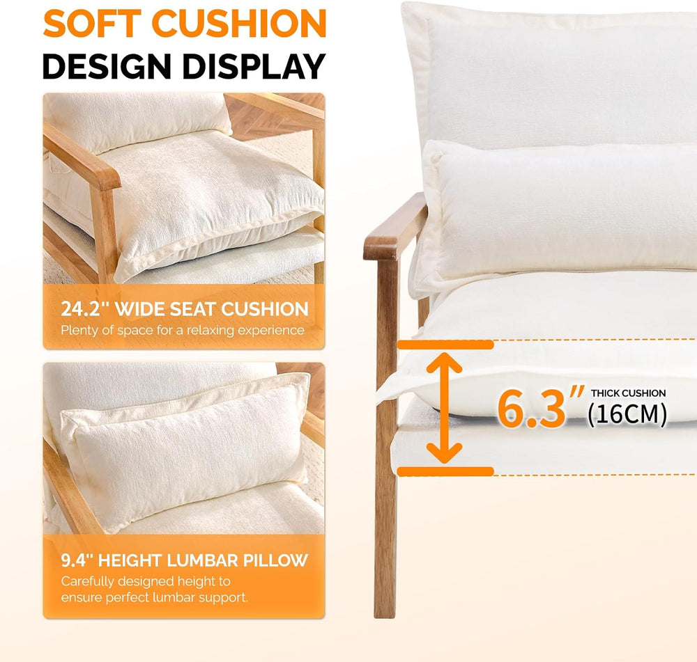 VINGLI Mid-Century Modern Cloud Accent Armchair with Lumbar Pillow, 6.3'&...