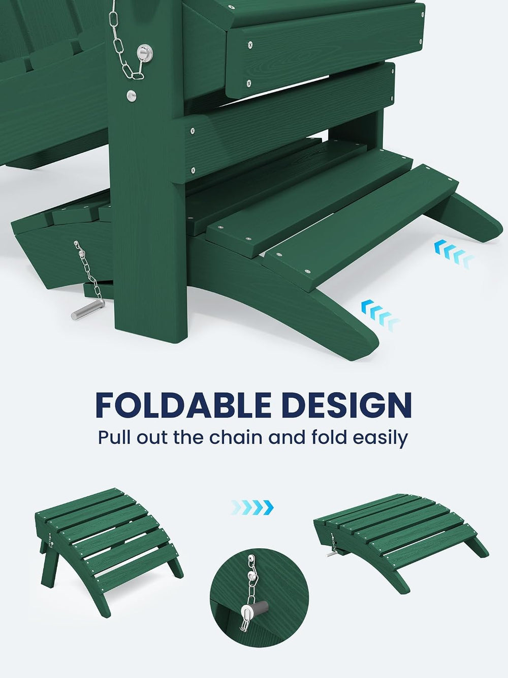 KINGYES Folding Adirondack Ottoman for Adirondack Chair, Green