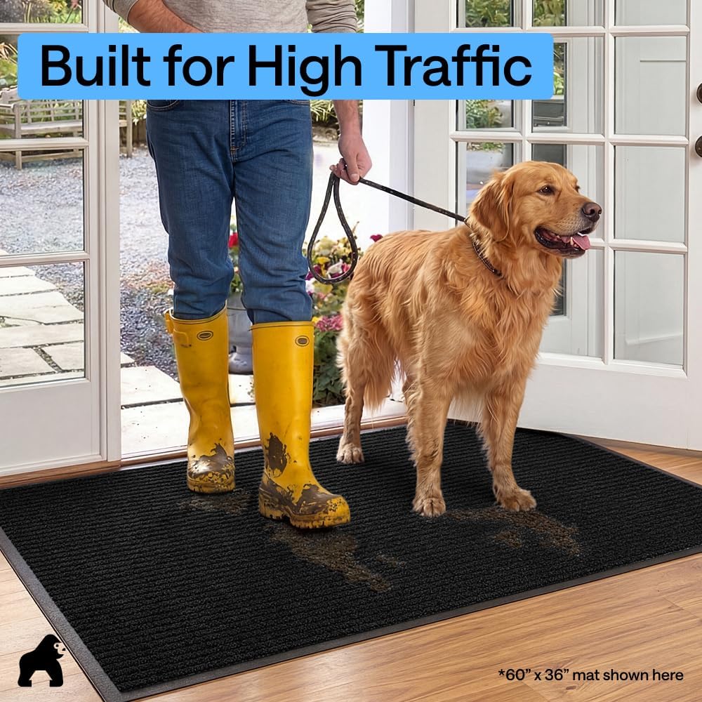 GORILLA GRIP Traffic Guard Indoor Outdoor Heavy Duty Door Mat, 72x48 Black