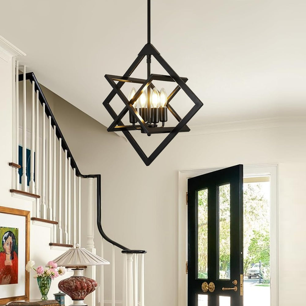 18" Modern Black Chandelier for Dining Room, No Assembly Required 4-Ligh...